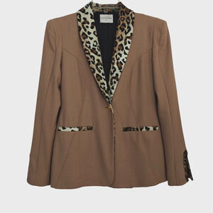 Valentina Shah Single Breasted Blazer Jacket Size 6 Camel Tan Leopard Lapels